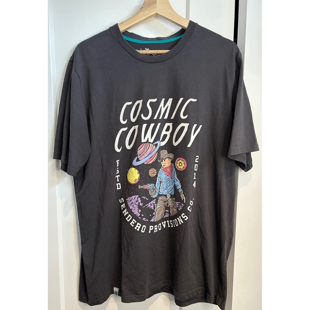 Sendero Provisions Co Mens Cosmic Cowboy Graphic T-Shirt XL Charcoal Grey Texas